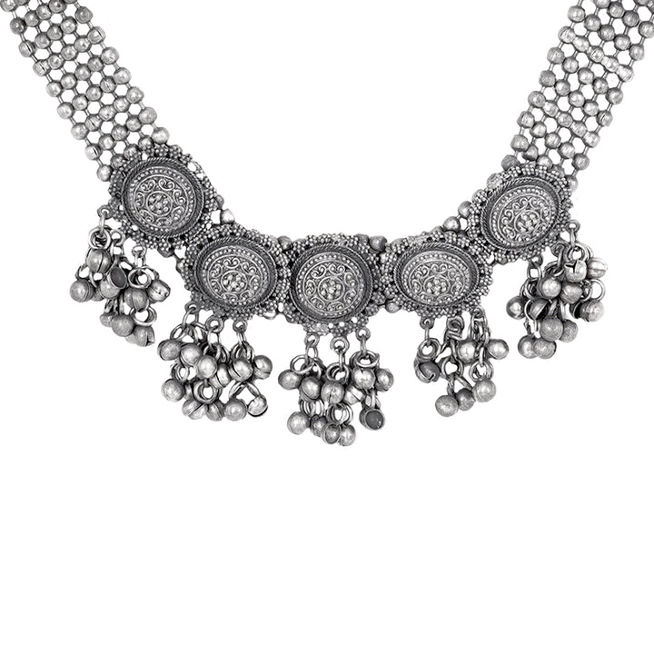 Teejh Kiva Silver Oxidised Ghungroo Necklace Set