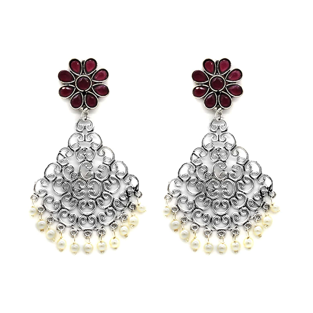 Jali Red Filigree Pearl Earrings - Teejh