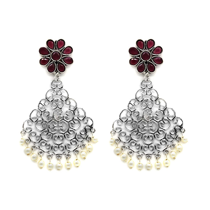 Jali Red Filigree Pearl Earrings - Teejh
