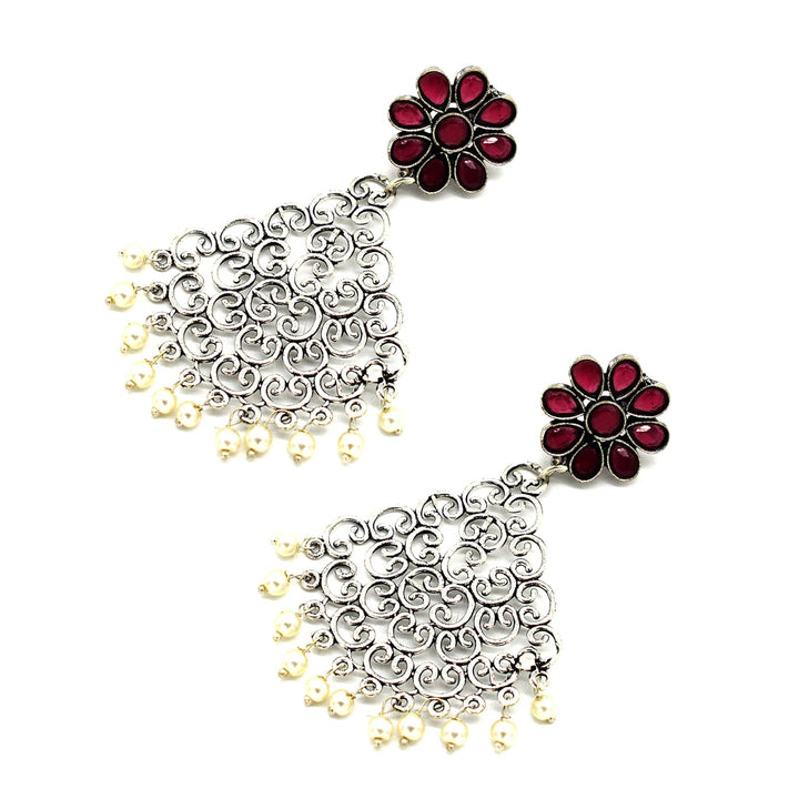 Jali Red Filigree Pearl Earrings - Teejh