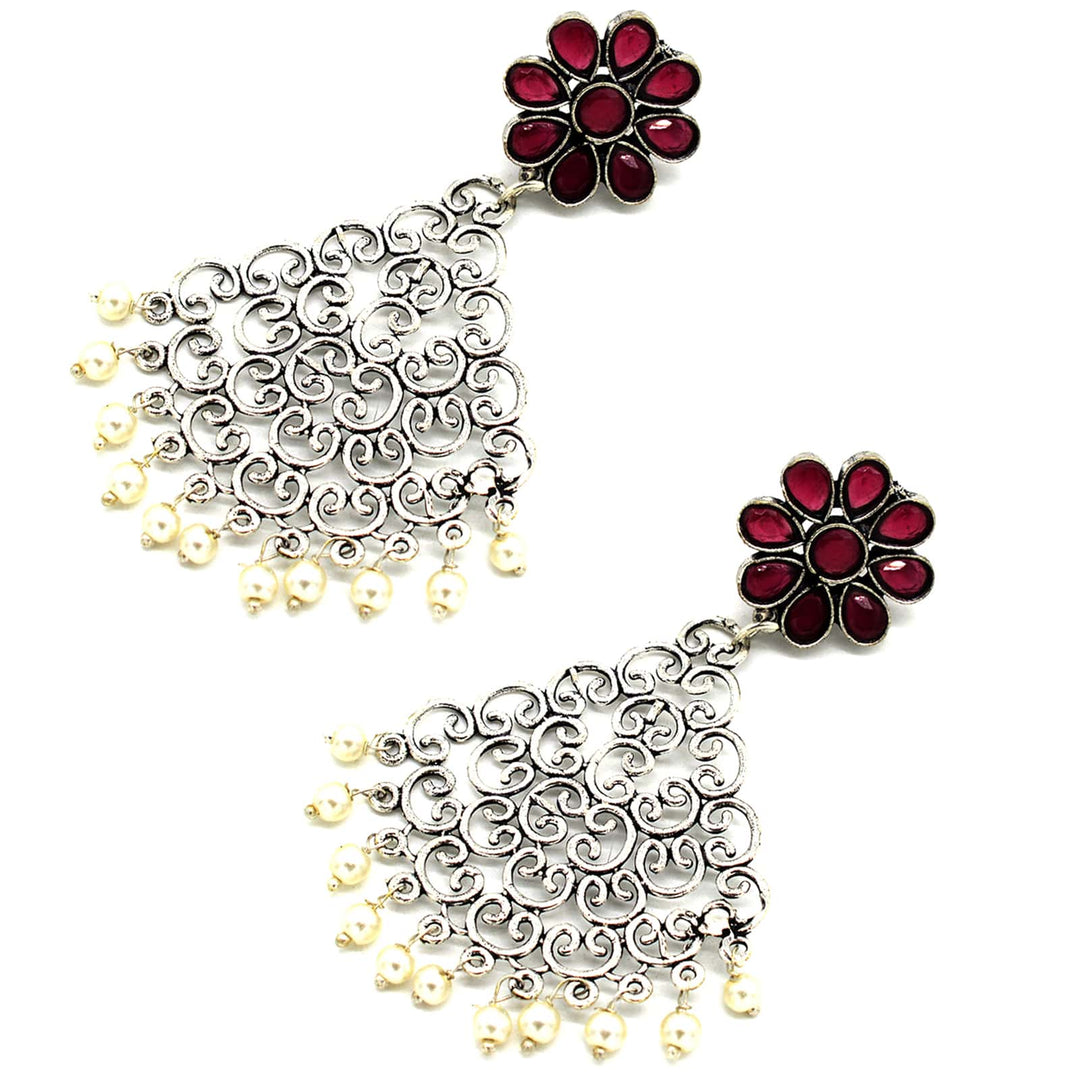 Jali Red Filigree Pearl Earrings - Teejh