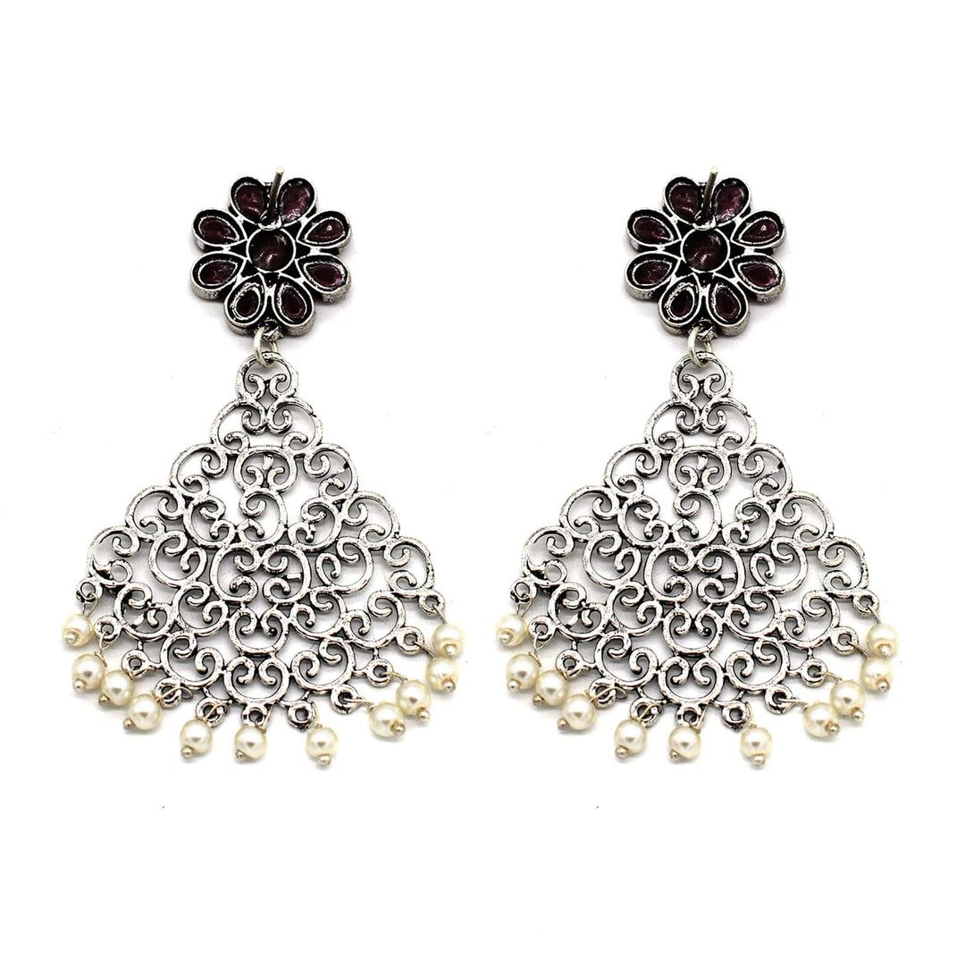 Jali Red Filigree Pearl Earrings - Teejh