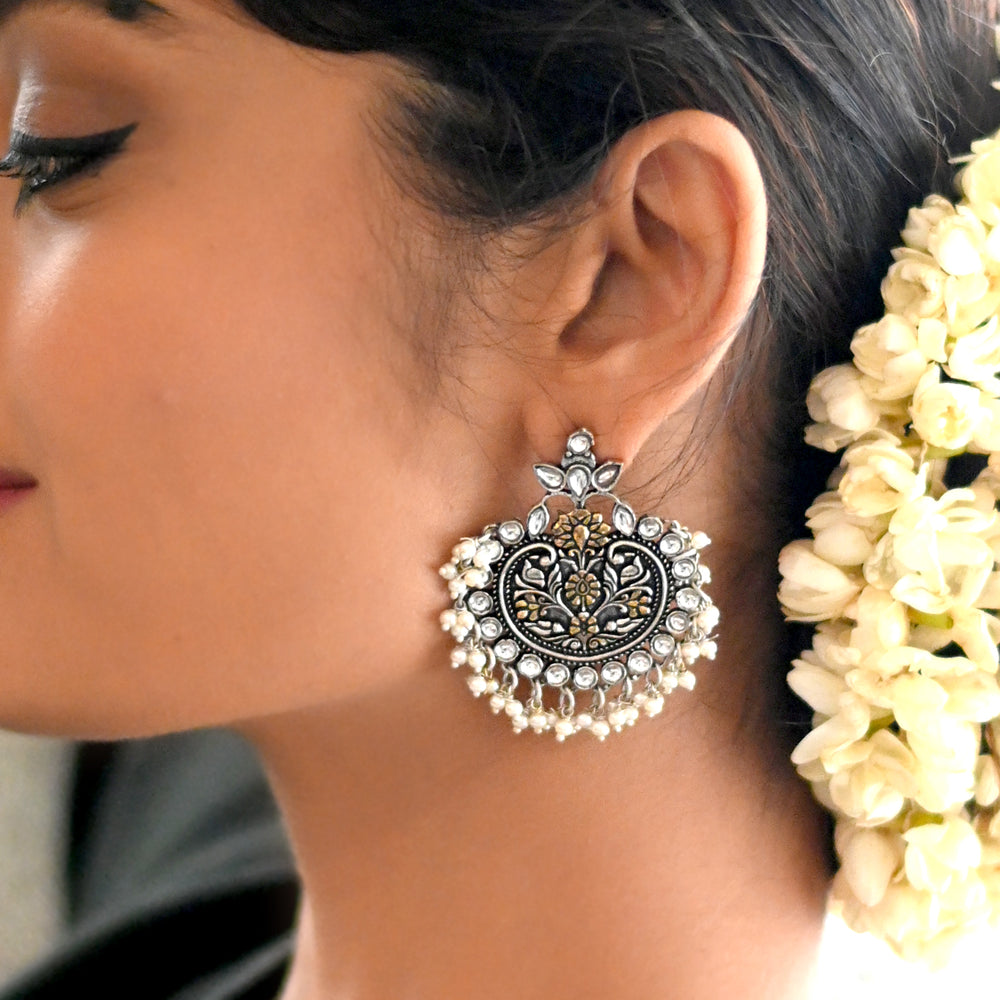 Dual tone Pearl Chandbali Earrings - Teejh