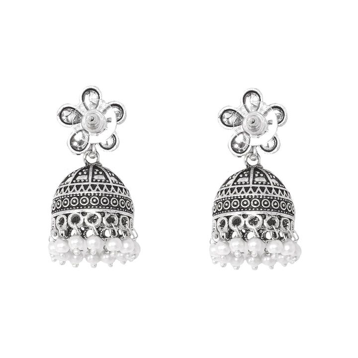 Teejh Luminous Polki Silver Oxidised Pearl Jhumki Earrings