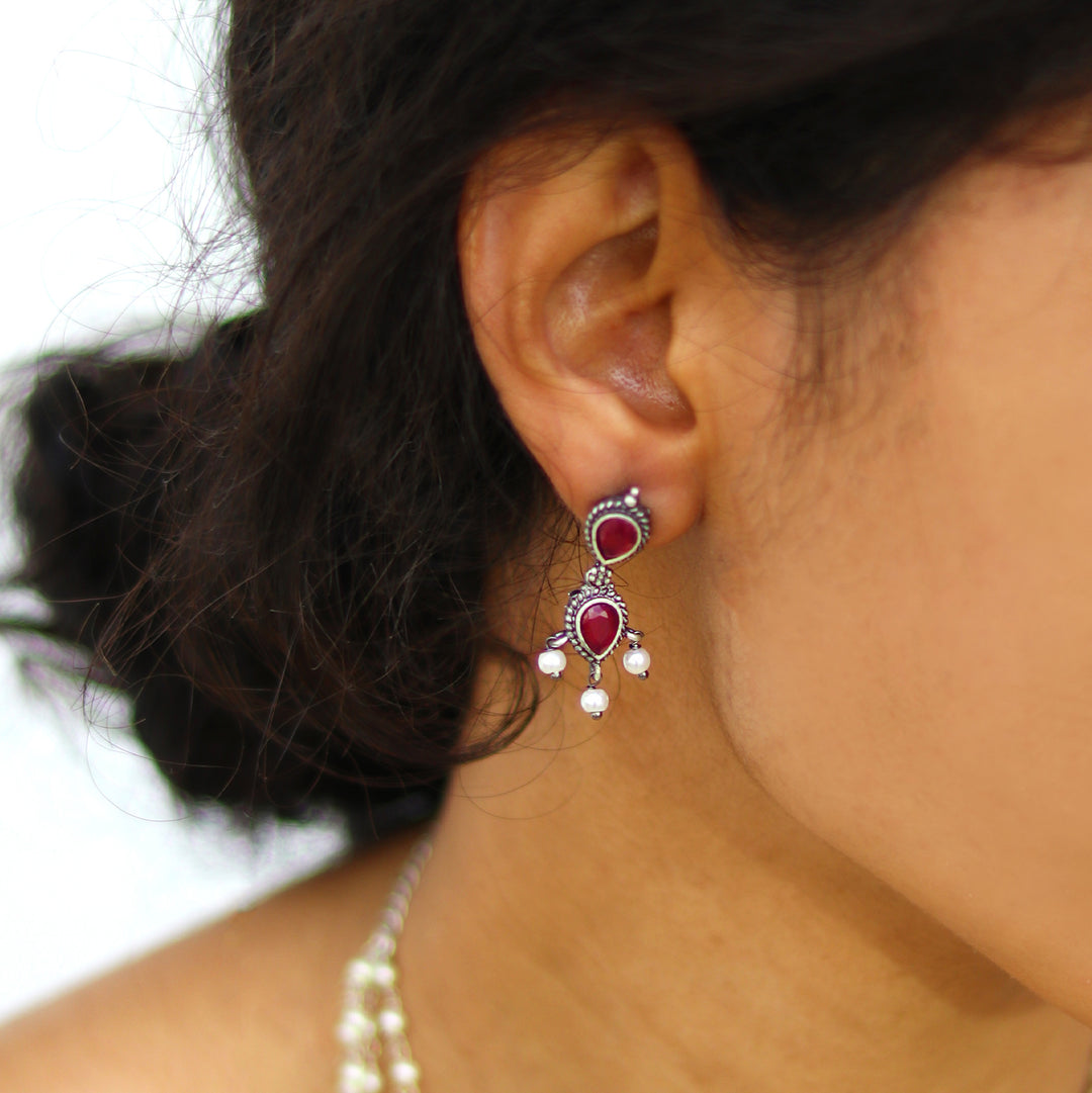 Teejh Binita Pink Stone Pearl Necklace Set