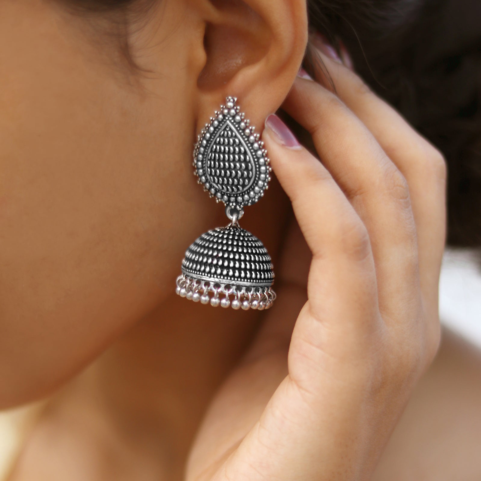Shop Teejh Leaf Silver Oxidised Jhumki Earrings Online for Women