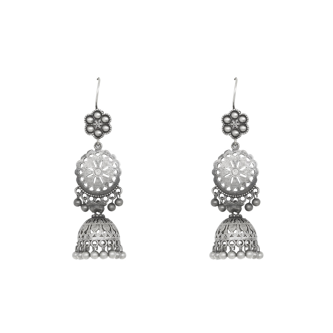 Teejh Anushreya Floral Silver Oxidised Jhumki