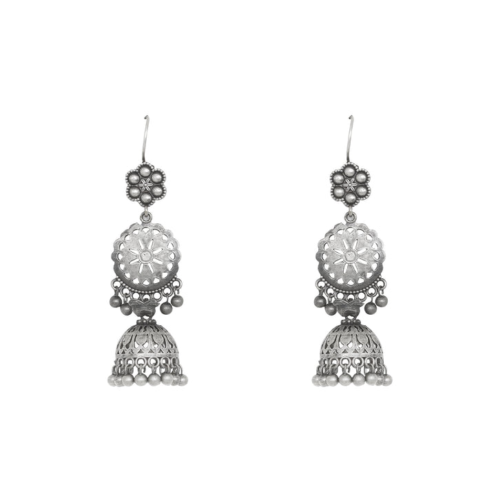 Teejh Anushreya Floral Silver Oxidised Jhumki