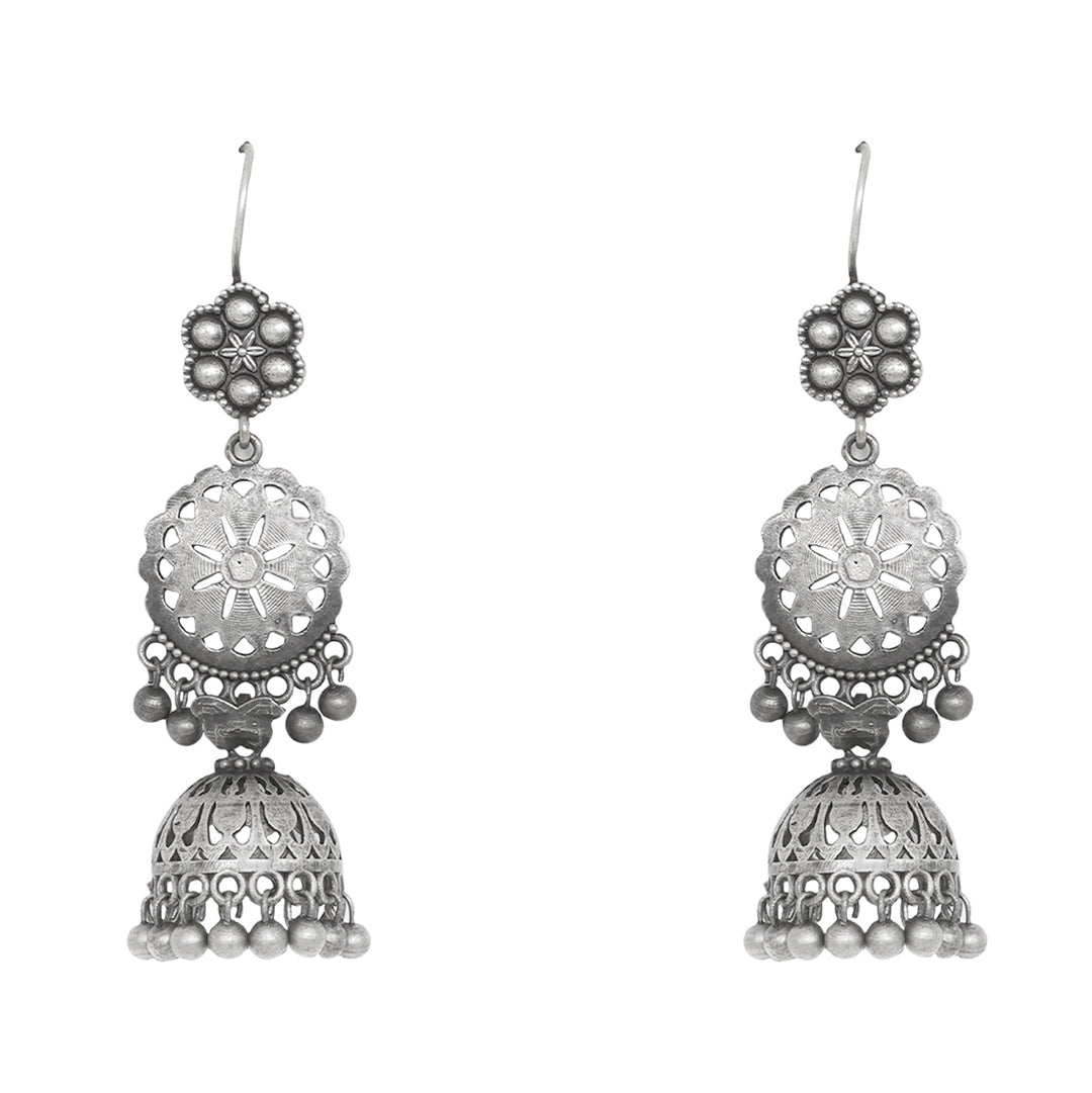 Teejh Anushreya Floral Silver Oxidised Jhumki