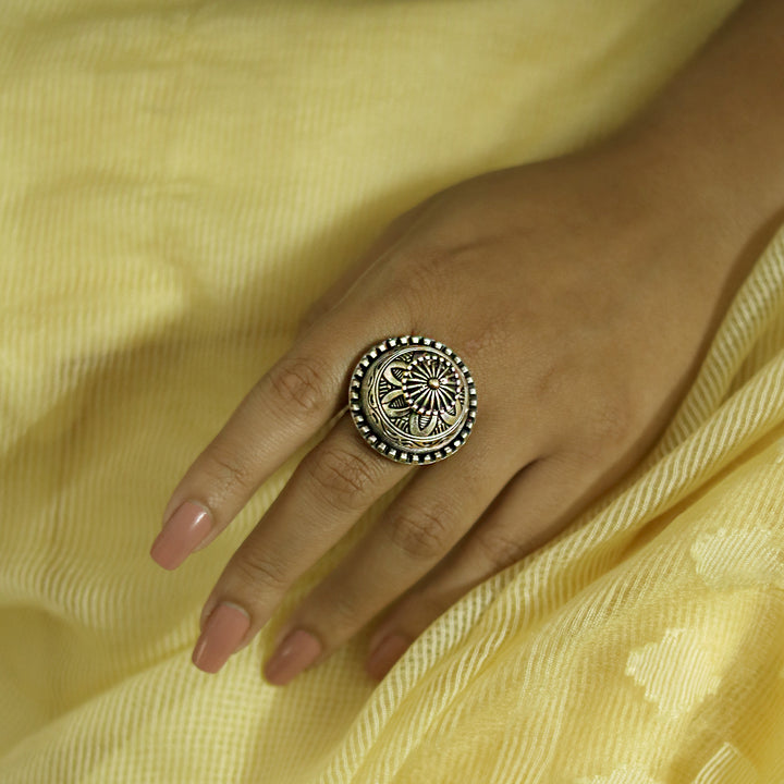 Teejh Sanchi Stupa Silver Oxidised Ring