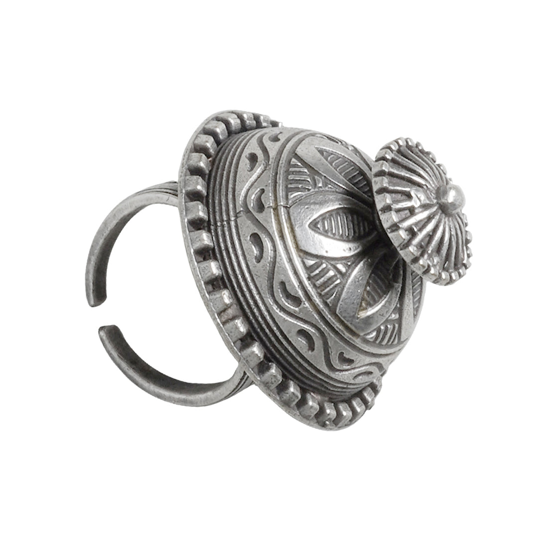Teejh Sanchi Stupa Silver Oxidised Ring