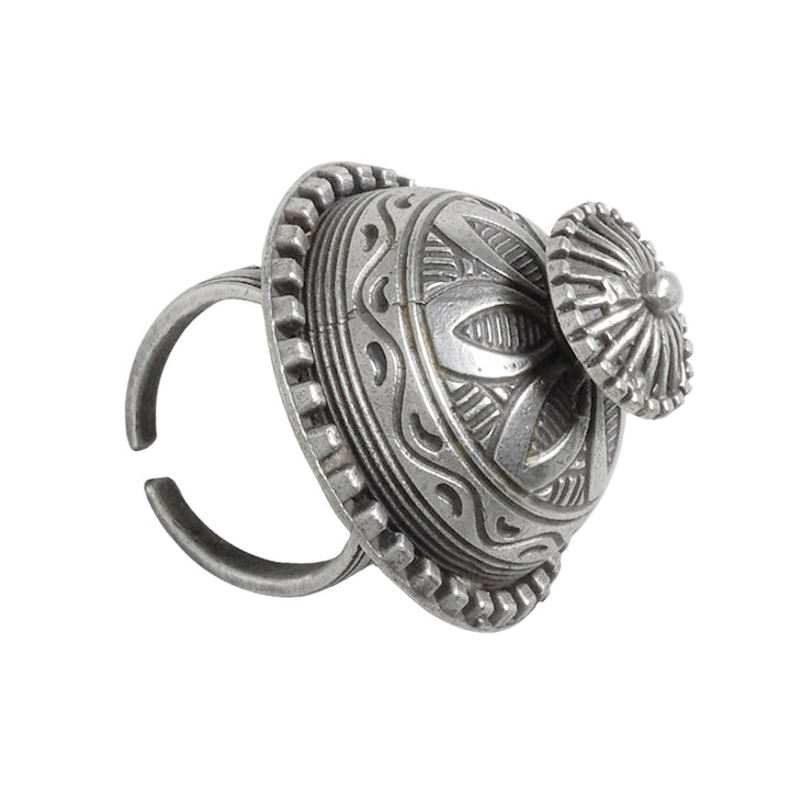 Teejh Sanchi Stupa Silver Oxidised Ring