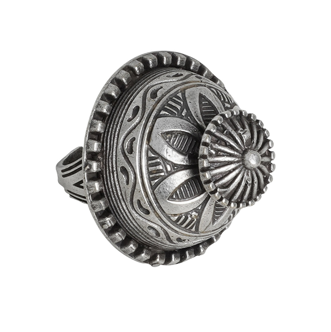 Teejh Sanchi Stupa Silver Oxidised Ring