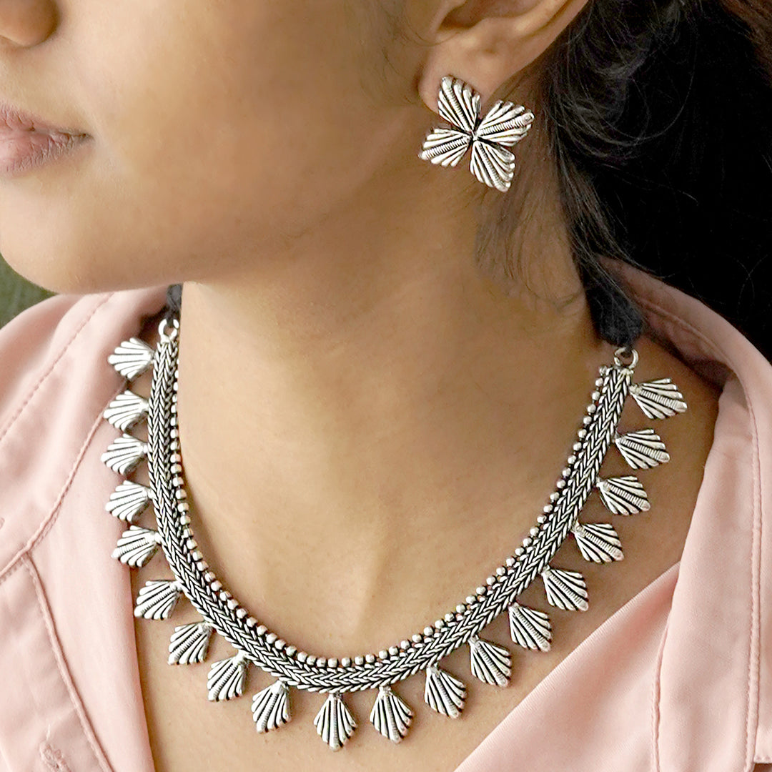 Teejh Aaloka Silver Oxidised  Choker Necklace Set