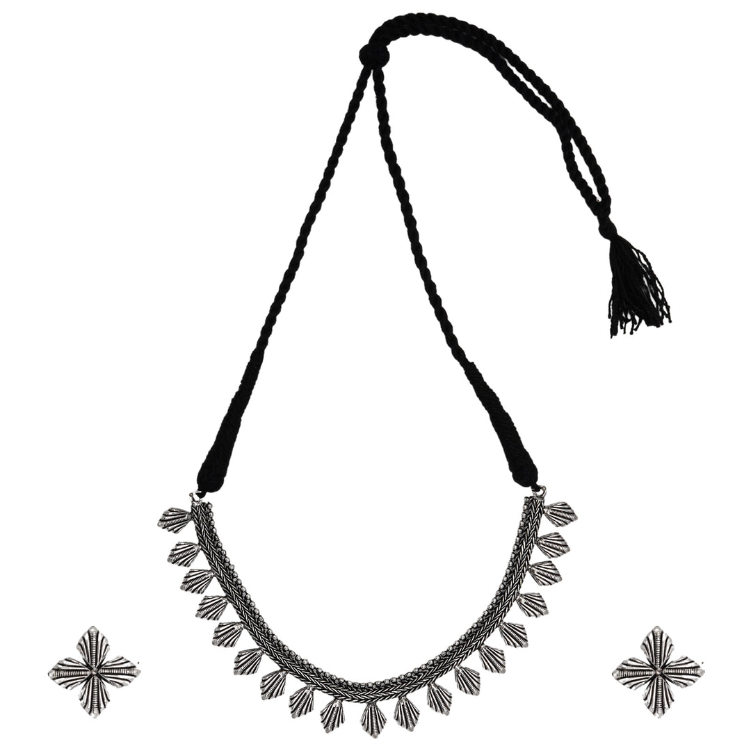 Teejh Aaloka Silver Oxidised  Choker Necklace Set