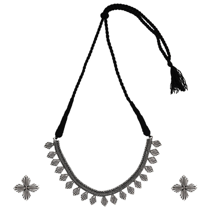 Teejh Aaloka Silver Oxidised  Choker Necklace Set