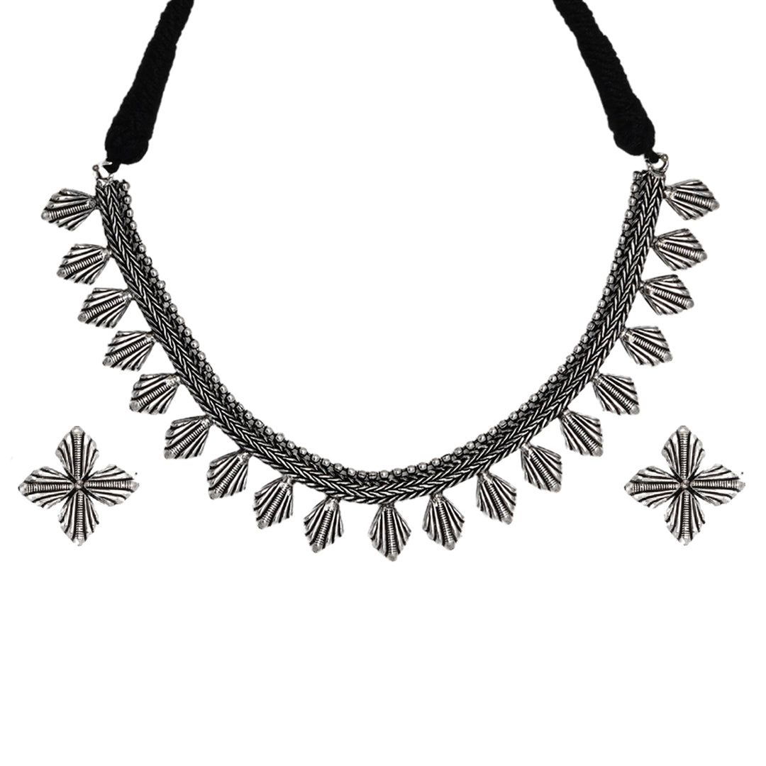 Teejh Aaloka Silver Oxidised  Choker Necklace Set