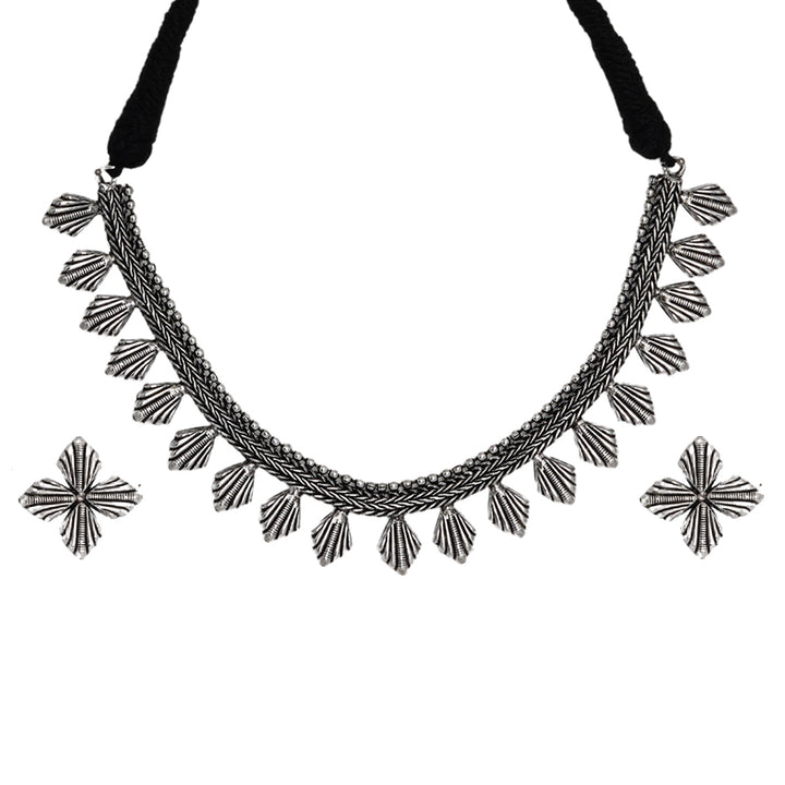 Teejh Aaloka Silver Oxidised  Choker Necklace Set