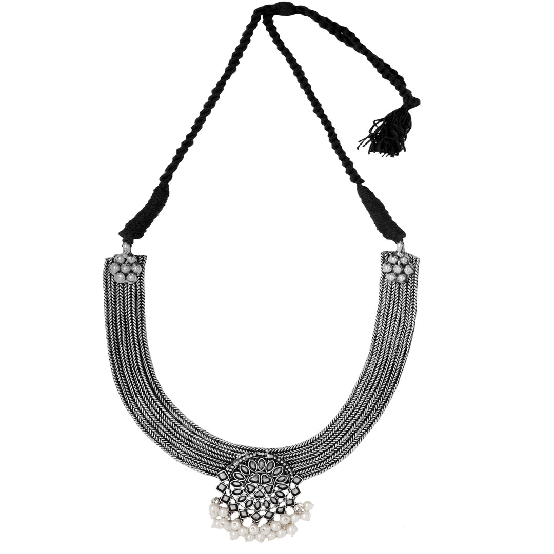 Teejh Laasya Silver Oxidised Necklace Set