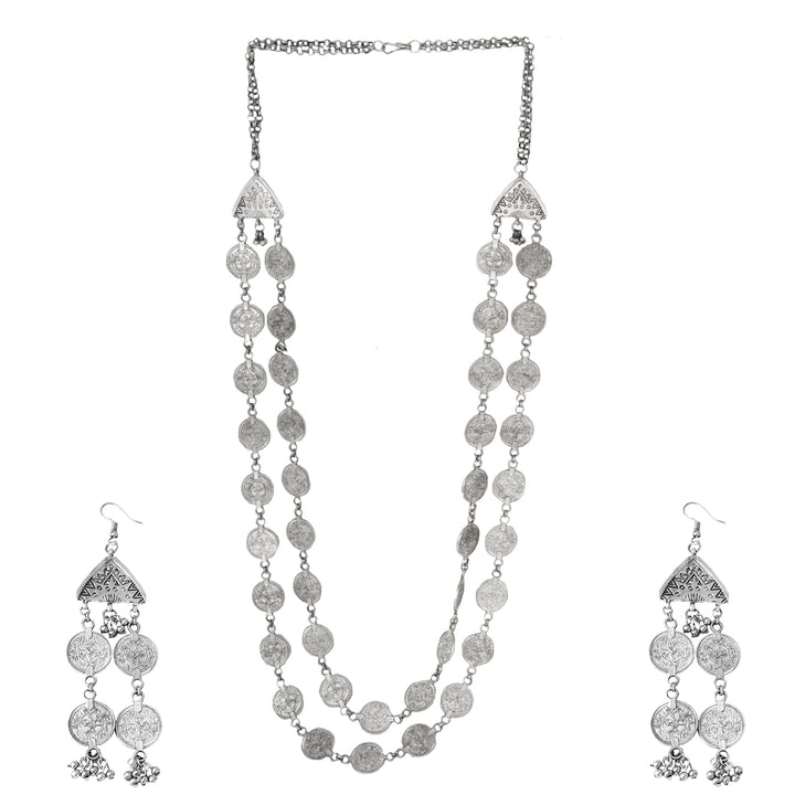 Buy Teejh Silver Oxidised Coin Layered Necklace Set for