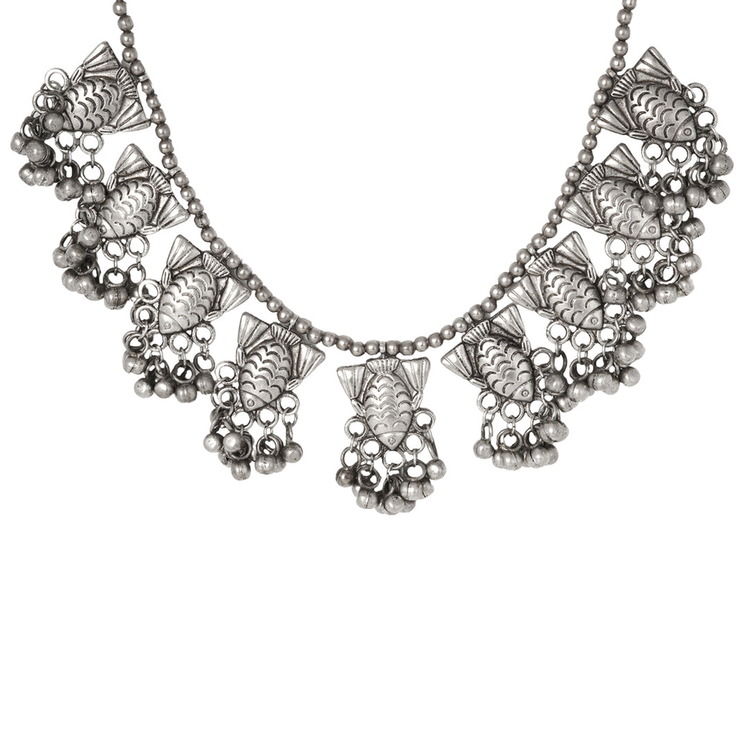 Teejh Meen Silver Oxidised Necklace Set