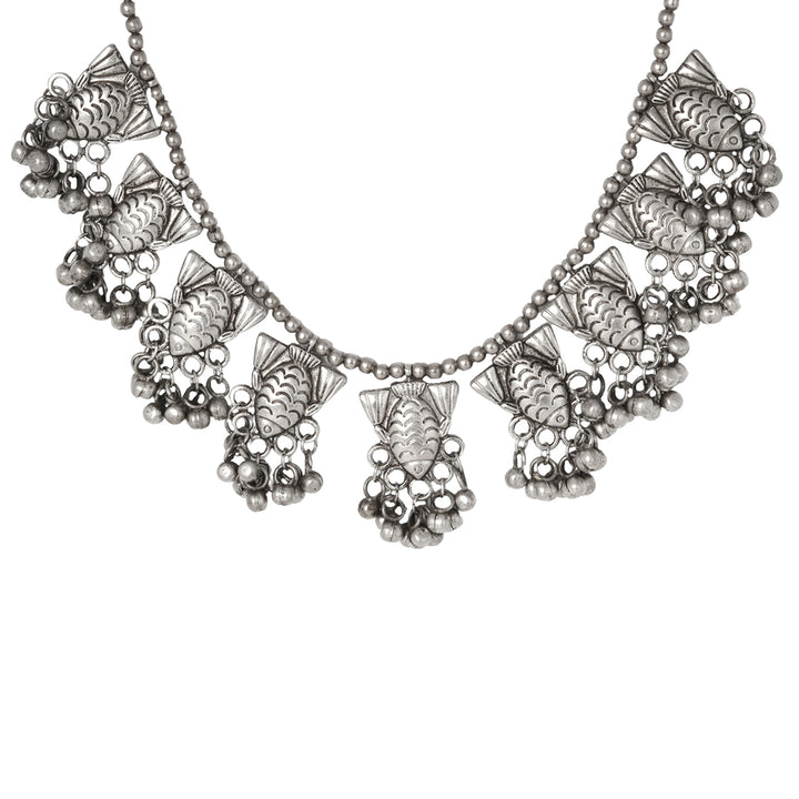 Teejh Meen Silver Oxidised Necklace Set