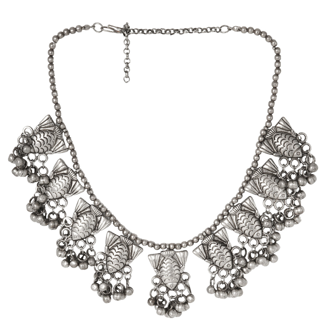 Teejh Meen Silver Oxidised Necklace Set