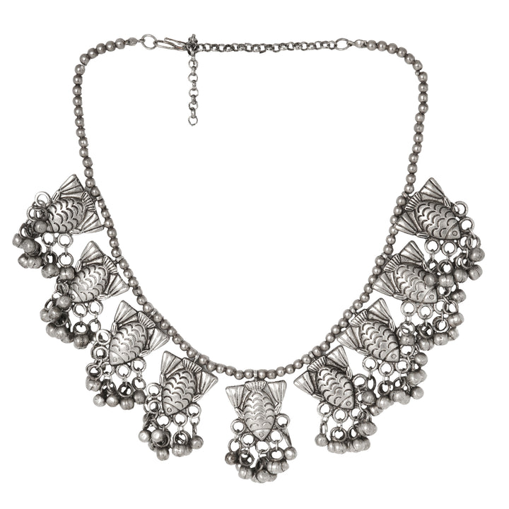 Teejh Meen Silver Oxidised Necklace Set