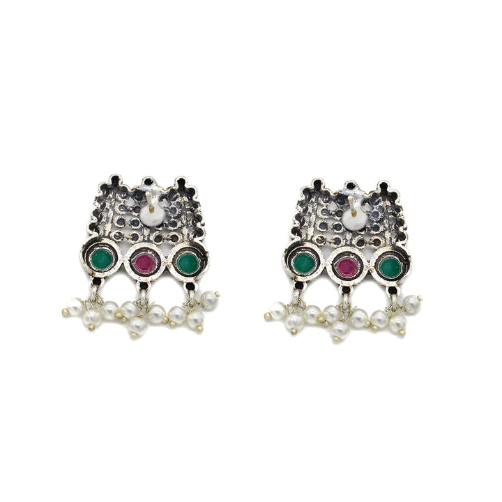 Symmetric Multi colored Silver Necklace Set - Teejh