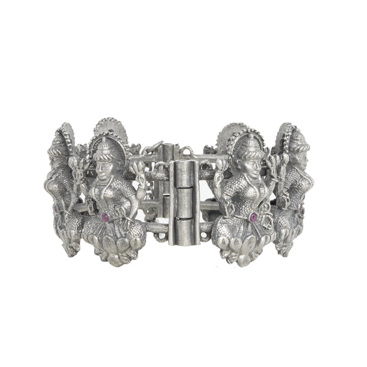 Teejh Sudha Red Stone Silver Oxidised Bangle