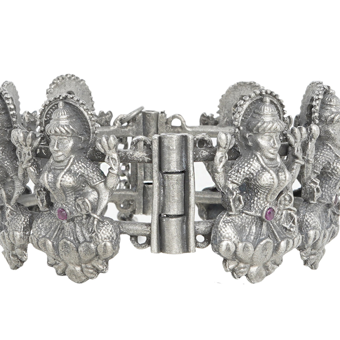 Teejh Sudha Red Stone Silver Oxidised Bangle