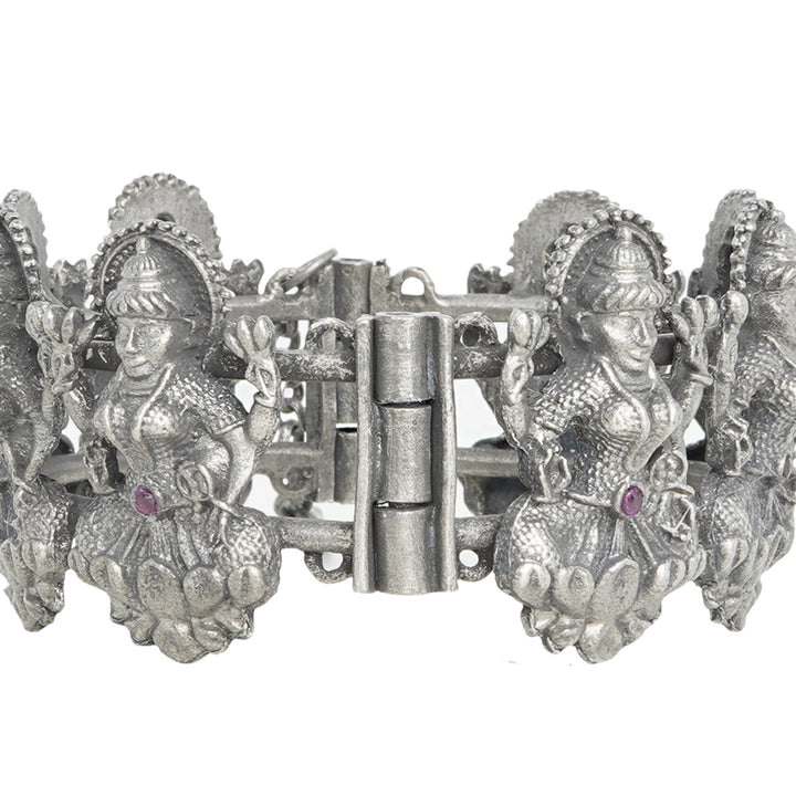 Teejh Sudha Red Stone Silver Oxidised Bangle