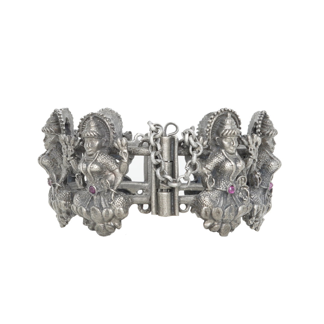 Teejh Sudha Red Stone Silver Oxidised Bangle