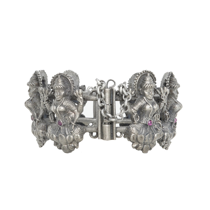 Teejh Sudha Red Stone Silver Oxidised Bangle