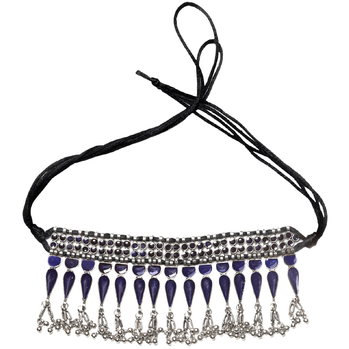 Teejh Inaya Blue Silver Oxidised Choker Necklace