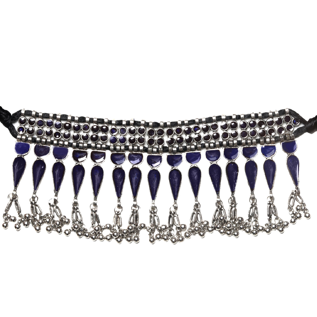 Teejh Inaya Blue Silver Oxidised Choker Necklace