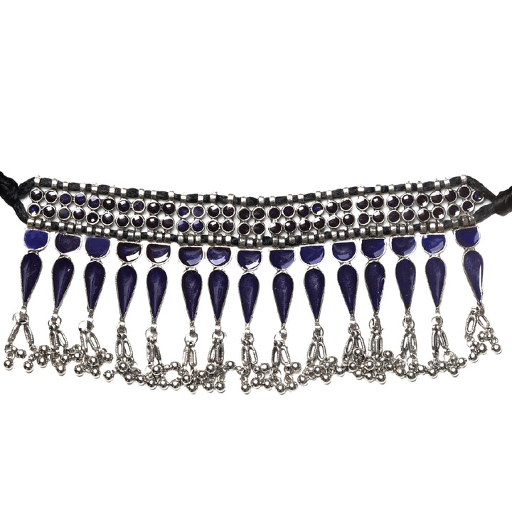 Teejh Inaya Blue Silver Oxidised Choker Necklace