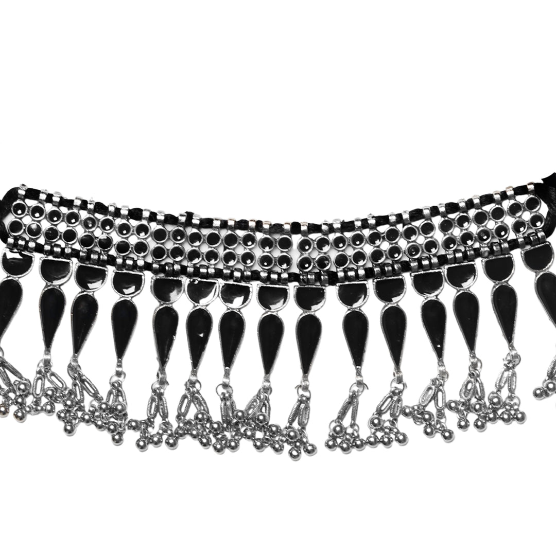 Teejh Adhira Black Silver Oxidised  Choker Necklace