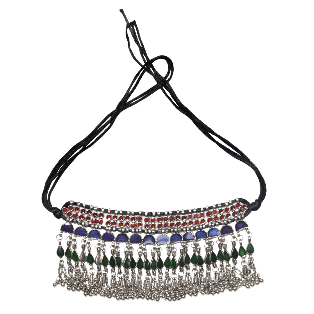 Teejh Zaira Mulitcolored Silver Oxidised Choker Necklace