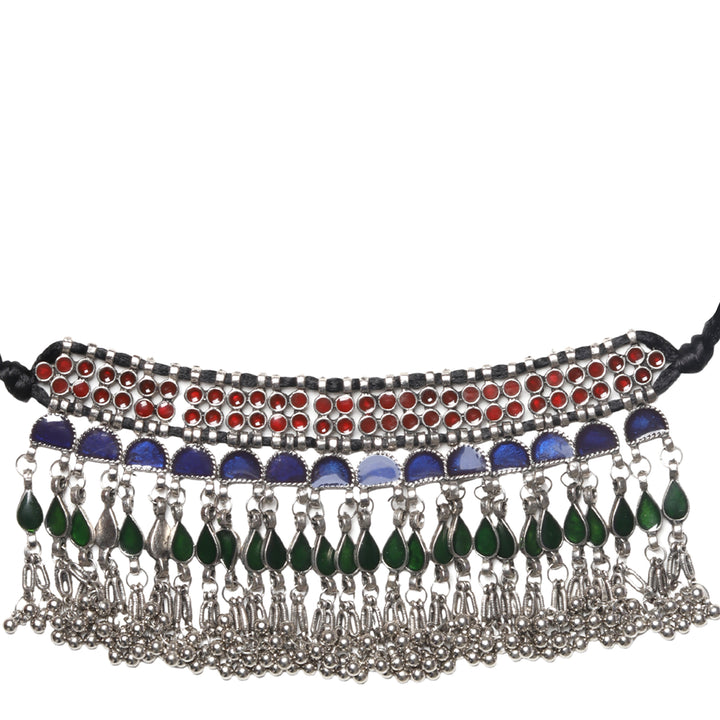 Teejh Zaira Mulitcolored Silver Oxidised Choker Necklace