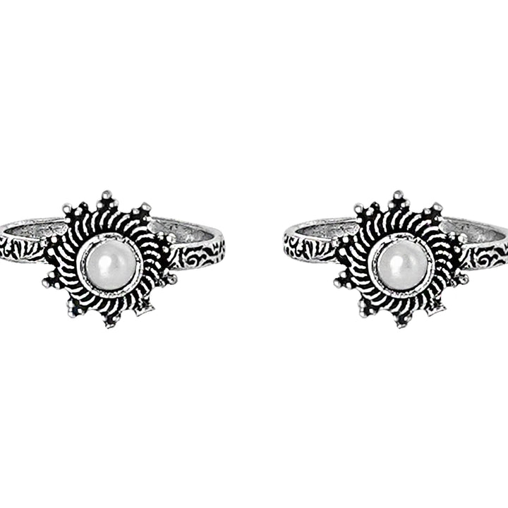 Teejh Aashvi White Silver Oxidised Toe Rings