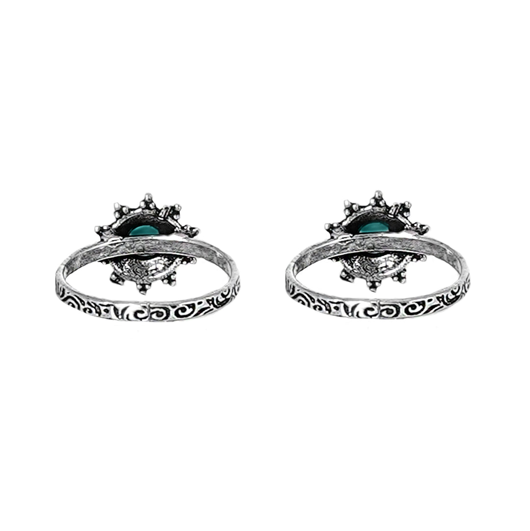 Teejh Aashvi Green Stone Silver Oxidised Toe Rings