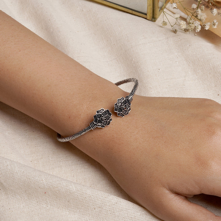 Teejh Sanyata Silver Oxidised Floral Bracelet