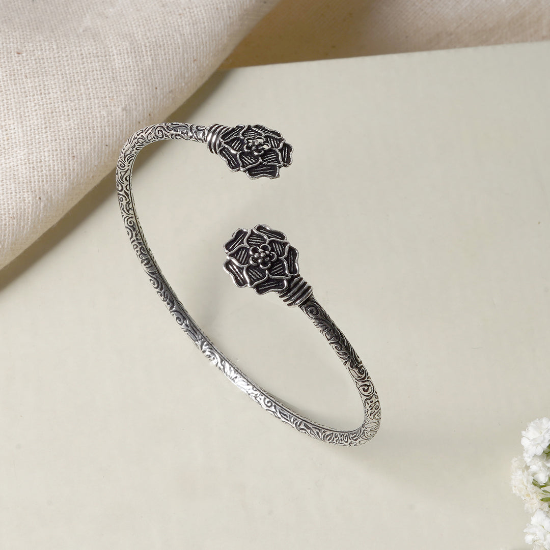 Teejh Sanyata Silver Oxidised Floral Bracelet