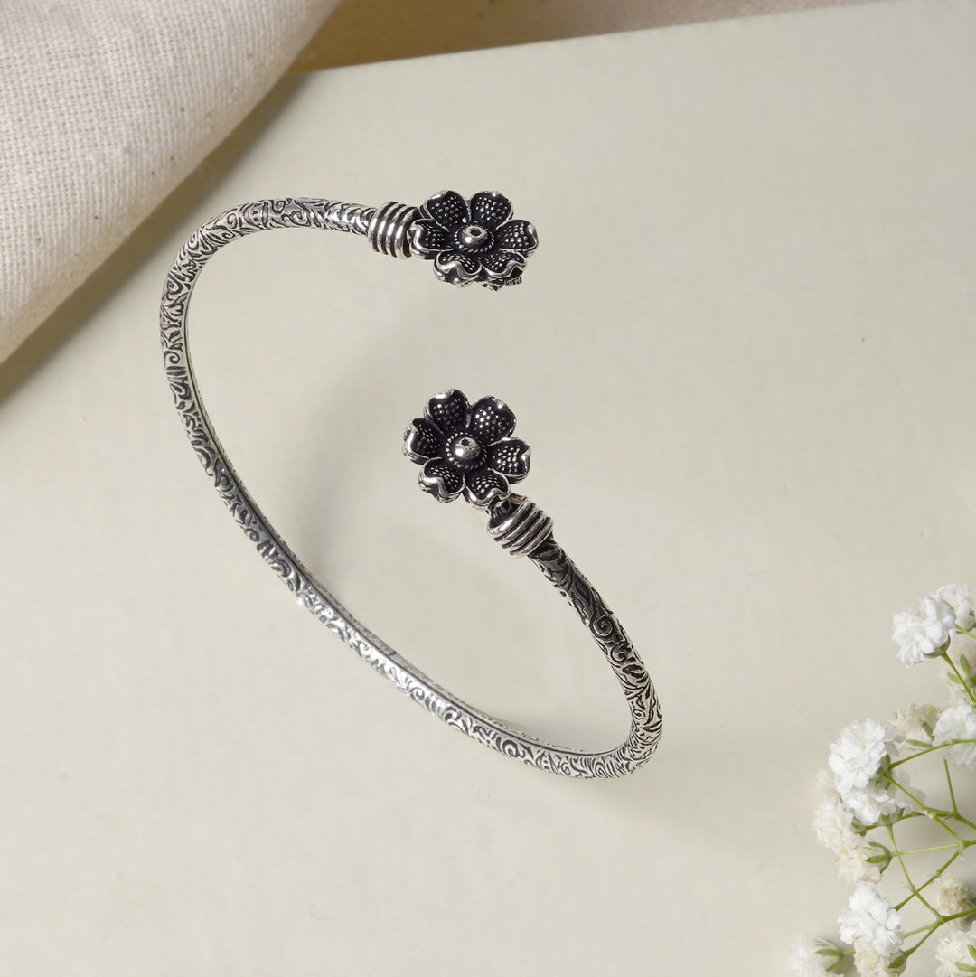 Teejh Aastha Silver Oxidised Floral Bracelet