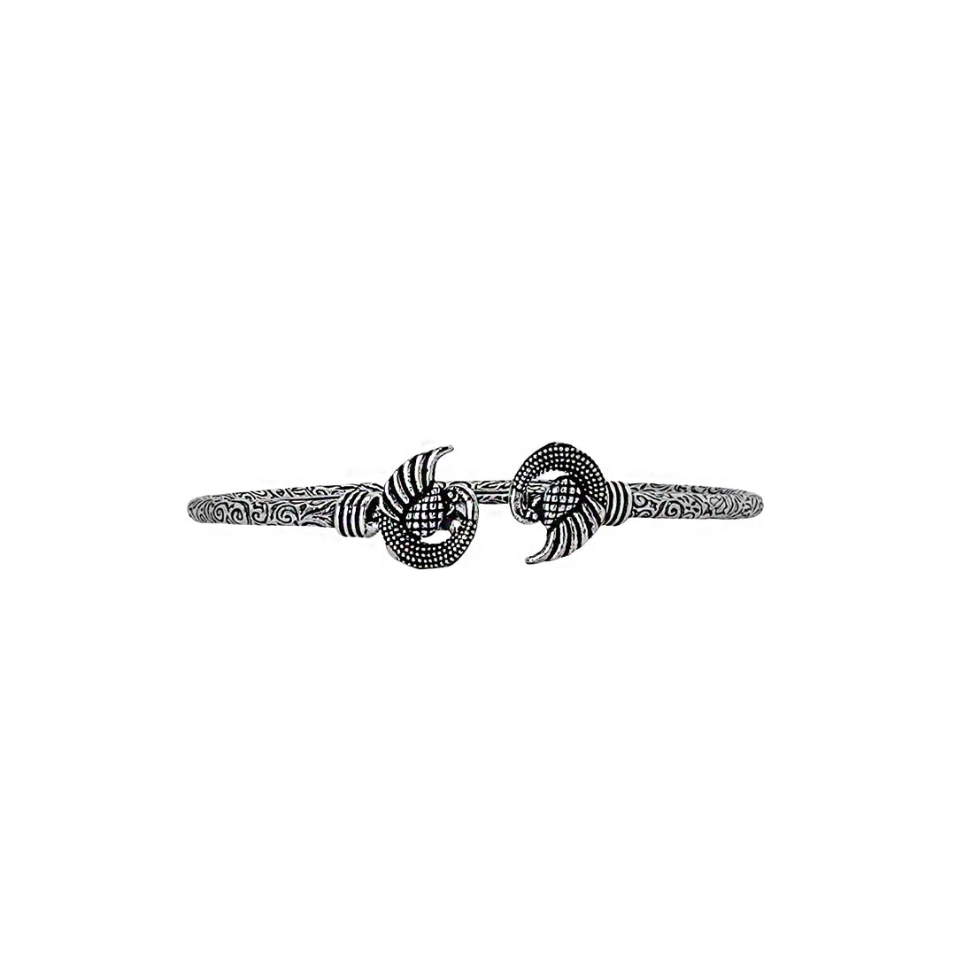 Teejh Aastha Silver Oxidised Peacock Bracelet