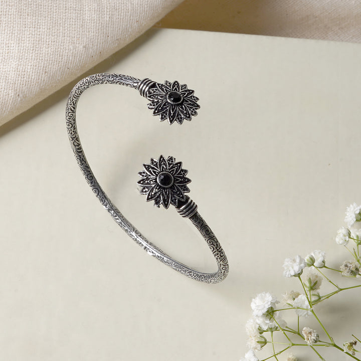Teejh Manju Silver Oxidised Floral Bracelet