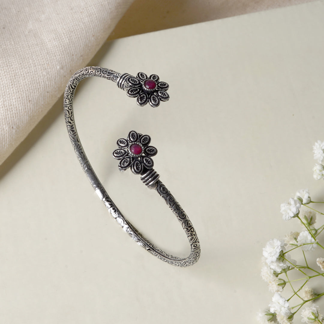Teejh Saroj Silver Oxidised Floral Bracelet