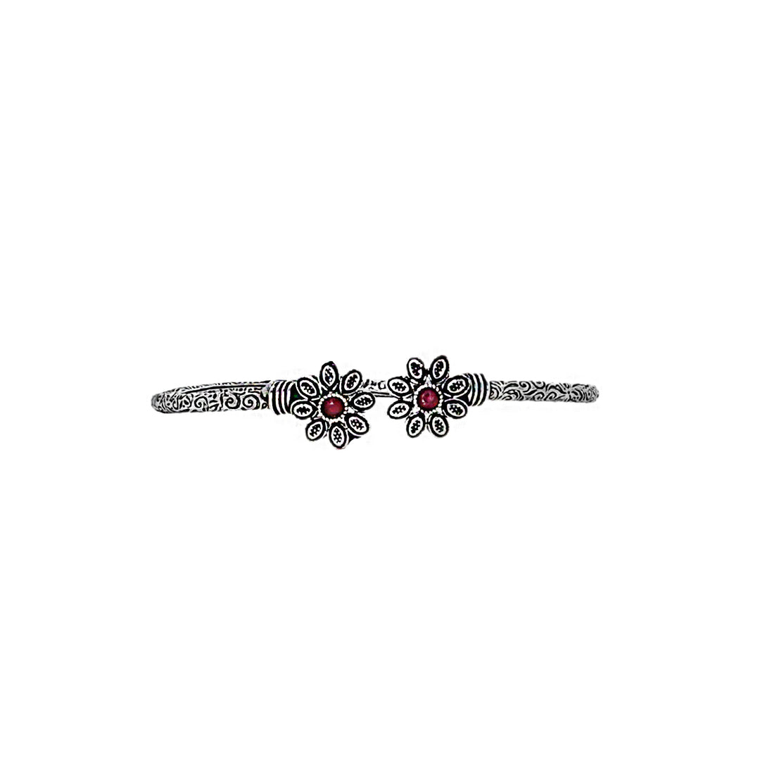 Teejh Saroj Silver Oxidised Floral Bracelet