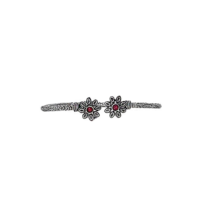 Teejh Saroj Silver Oxidised Floral Bracelet